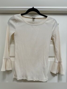 J. Crew Cream Ribbed Scoop Neck Bell Sleeve Top